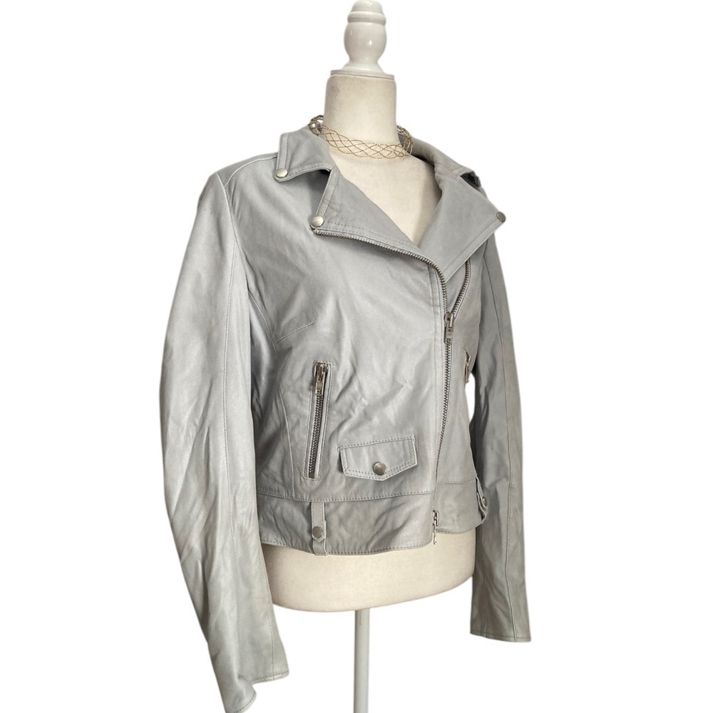 Schyia Lamb Leather Moto Jacket Light Blue - Picture 2 of 13